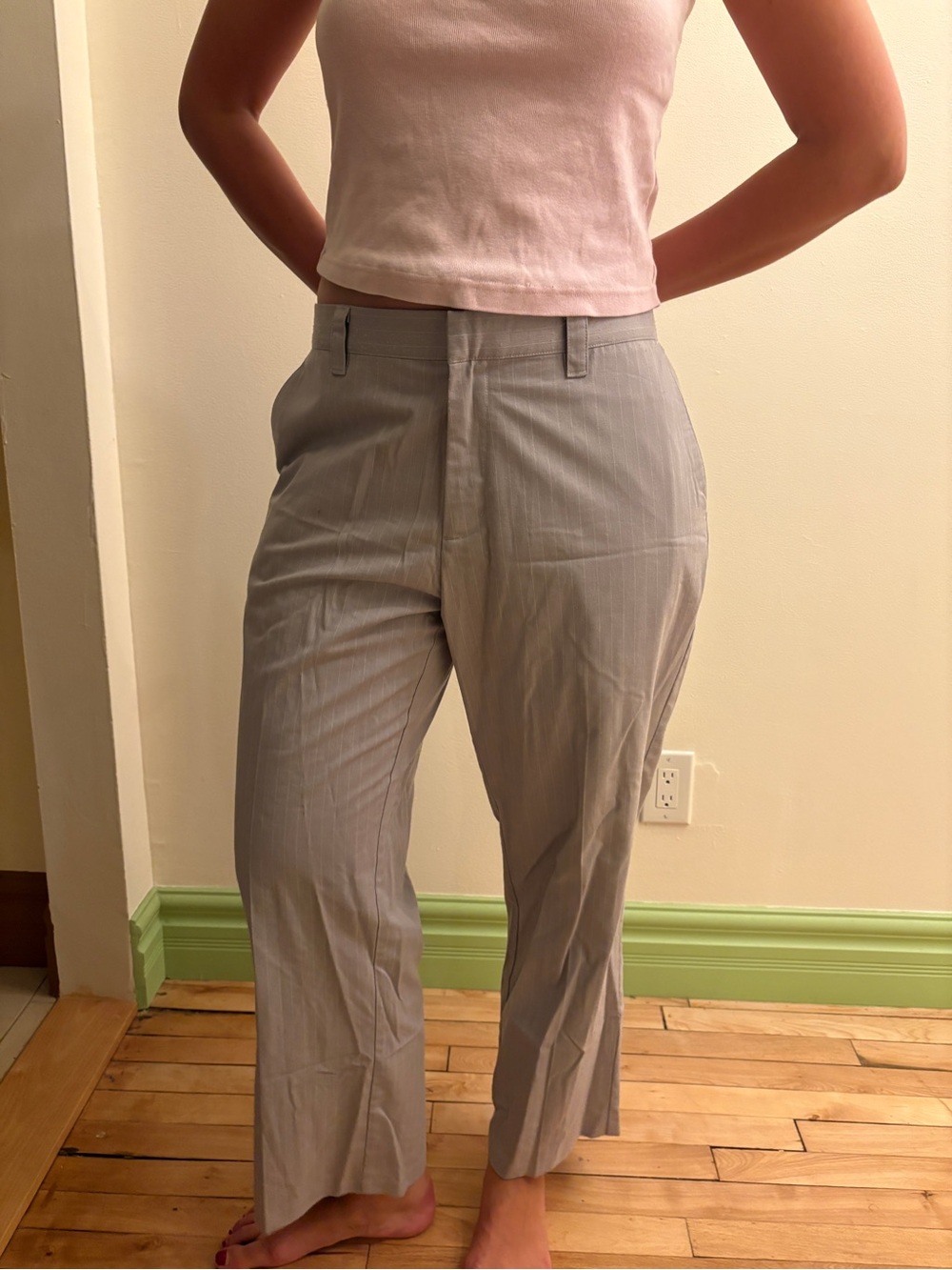 Light Gray Striped Men's Dress Pants - Classic Straight Leg